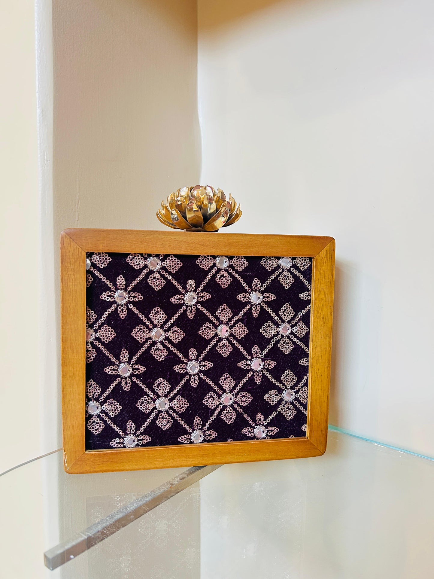 Zari Embroidery Wooden Clutch