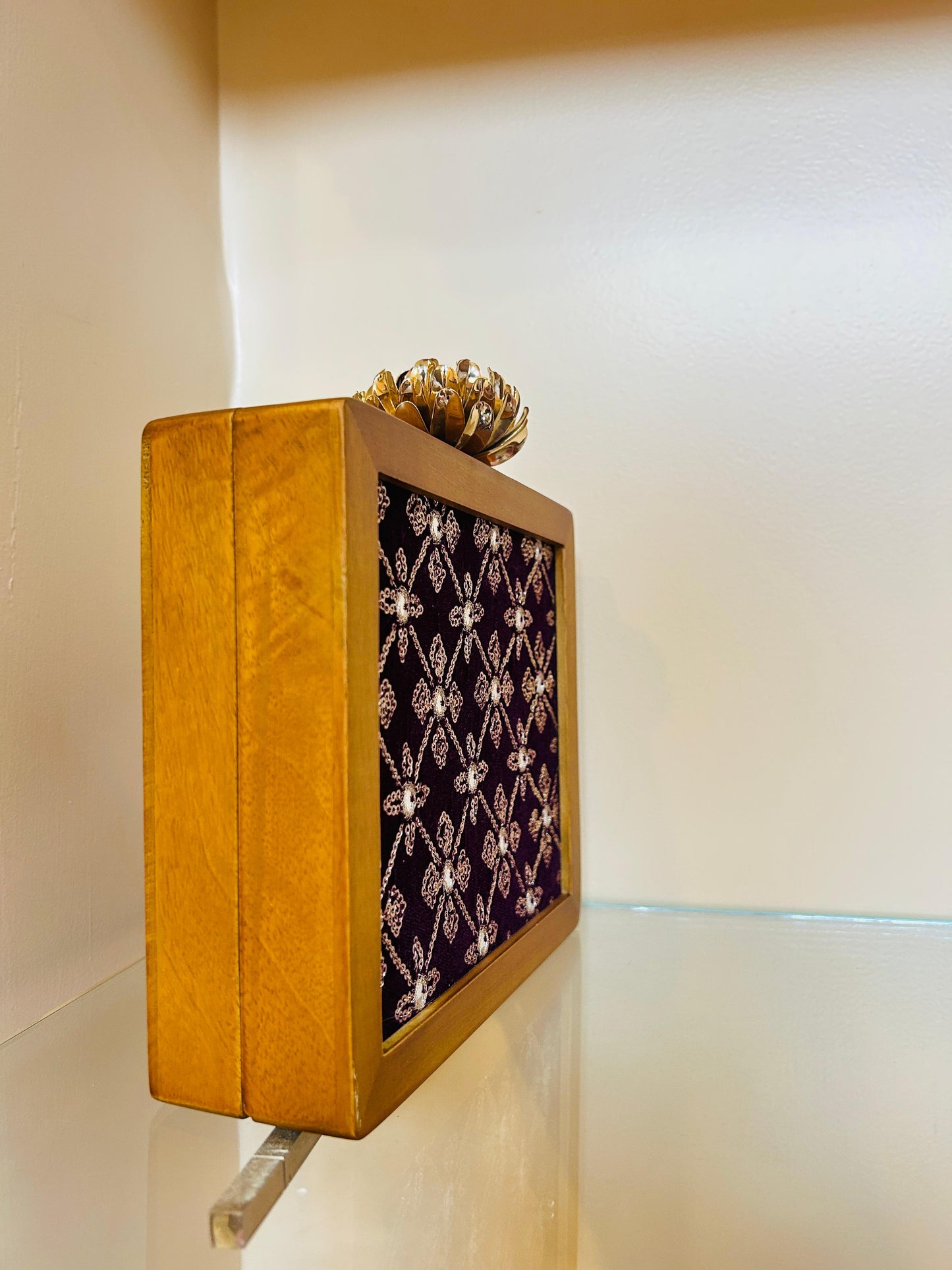 Zari Embroidery Wooden Clutch